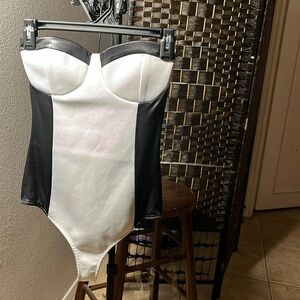 Colorblock Corset Bodysuit Black and White